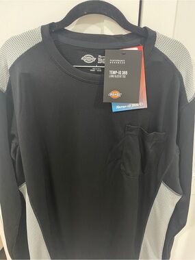 NWT Dickies Black and Gray Long Sleeve Performance Shirt Sz L Sun Protection